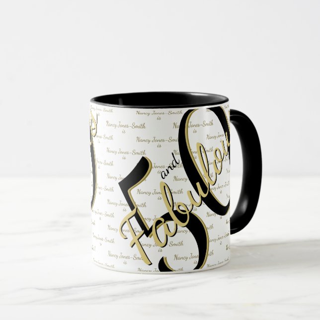 Mug 50 et fabuleux fête d'anniversaire Elegant Gold/Bl (Devant droit)