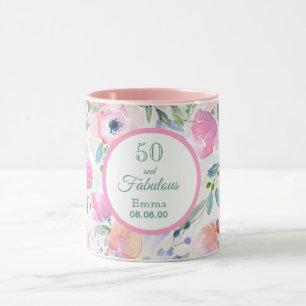 Mug 50 et fabuleux floraux roses nom élégant