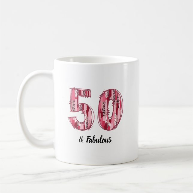 Mug 50 et fabuleux pinceaux rose et léopard (Gauche)