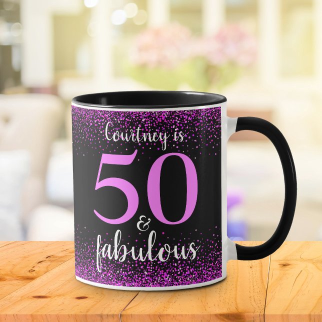 Mug 50 et fabuleux rose brillant & noir personnalisé (Créateur téléchargé)