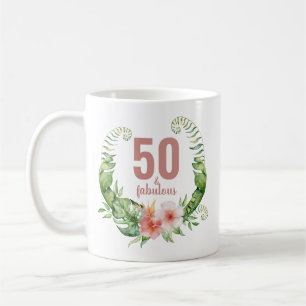 Mug 50 et fabuleux script rose pâle élégant anniversai
