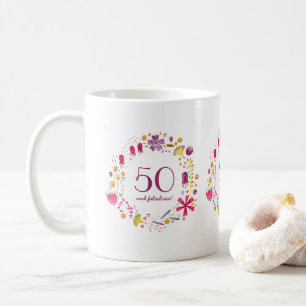 Mug 50 et Fabulous Aquarelle Floral Anniversaire