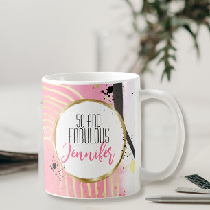 Mug 50 et Fabulous Pink Black Gold Glam Chic Modern