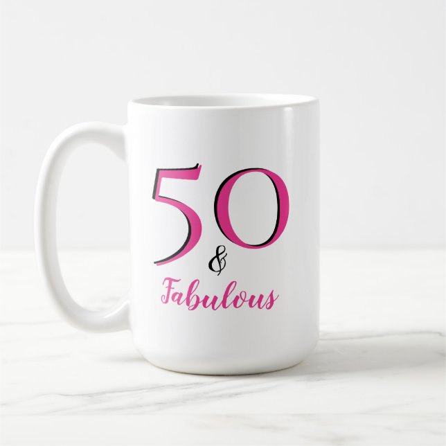 Mug 50 & Fabuleux 50e anniversaire fête rose et noir (Gauche)
