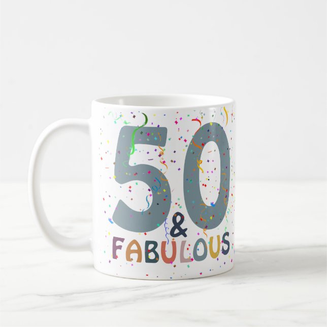 Mug 50 & Fabuleux Anniversaire Bleu mignon Typographie (Gauche)
