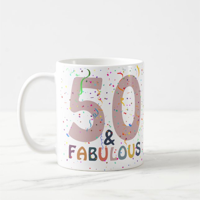 Mug 50 & Fabuleux Confetti Pink Typographie moderne (Gauche)