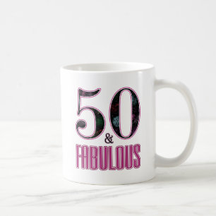 Mug 50 & Fabulous Pink Black Typographie 50e anniversa