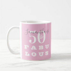 Mug 50e anniversaire 50 fabuleux rose gris personnalis