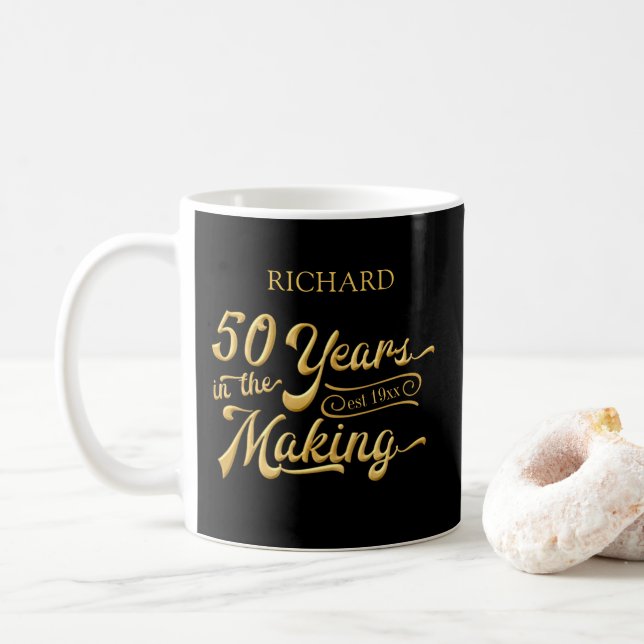 Mug 50e anniversaire Black Gold 50 ans dans la fabrica (Avec donut)