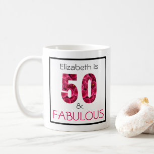 Mug 50e anniversaire Chrysanthème rose Texte personnal