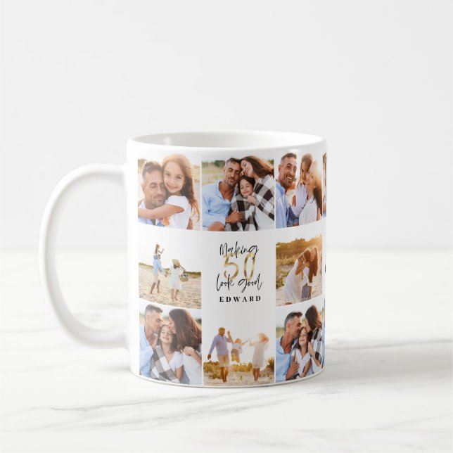 Mug 50e anniversaire de l'or noir collage photo chic (Gauche)