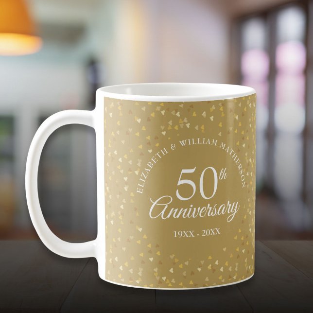 Mug 50e anniversaire du Mariage Coeurs d'or (50th Wedding Anniversary Golden Hearts Coffee Mug)