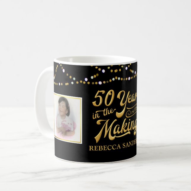 Mug 50e anniversaire hier et aujourd'hui Photos Black  (Devant gauche)