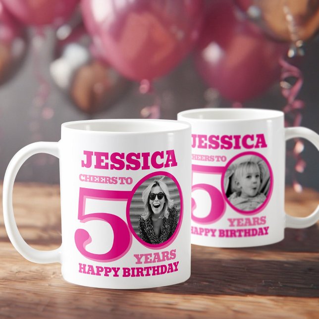 Mug 50e anniversaire maintenant et puis nom de la phot (Créateur téléchargé)