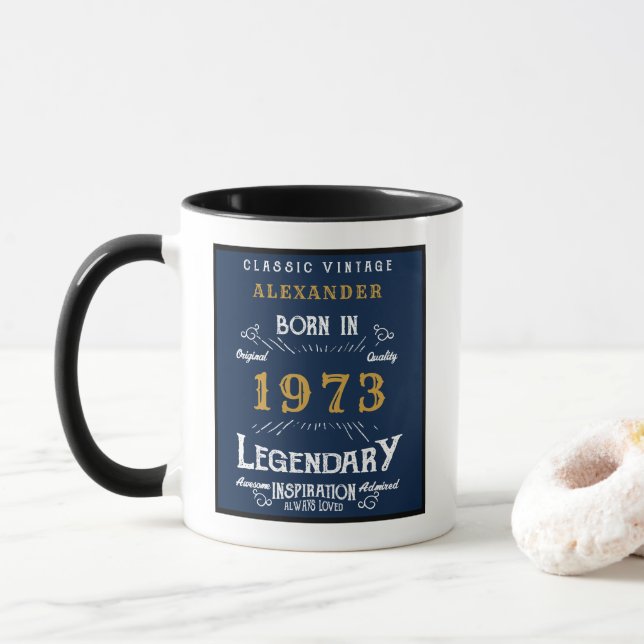 Mug 50e anniversaire Né 1973 Retro Black Blue (Avec donut)