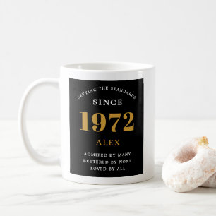 Mug 50e anniversaire Nom 1972 Black Gold Elegant Chic