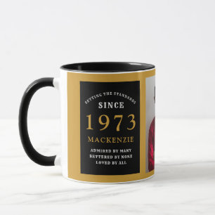 Mug 50th Birthday 1973 Black Gold Ajouter Nom Photo
