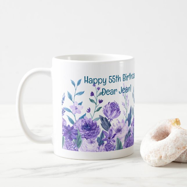 Mug 55e anniversaire Fleurs Aimer Élégant Floral moder (Avec donut)
