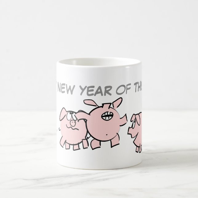 Mug 5 Drôle dessin animé Cochon personnalisé Année W M (Centre)