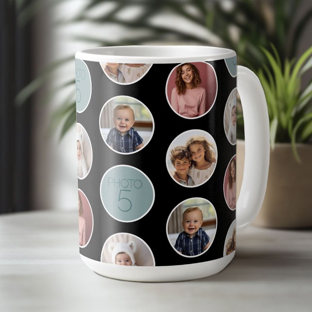 Mug 5 Photo Bordure Cercle - Blanc Noir (Custom Photo Collage Mug)