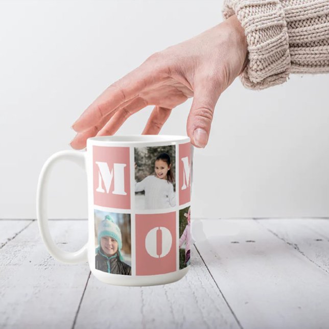 Mug 5 Photo Collage Heart Blush Pink Mother's Day (Créateur téléchargé)