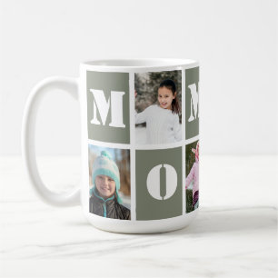 Mug 5 Photo Collage Heart Sage Green Mother's Day