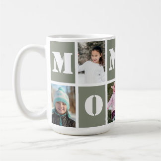 Mug 5 Photo Collage Heart Sage Green Mother's Day