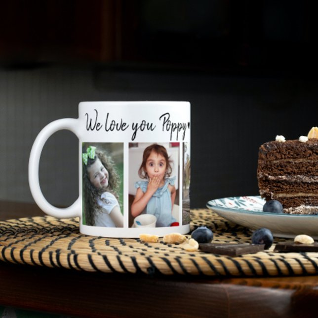Mug 5 Photo Love You Poppy Happy Fête des pères 2023 (5 Photo Collage We Love You Poppy Coffee Mug)