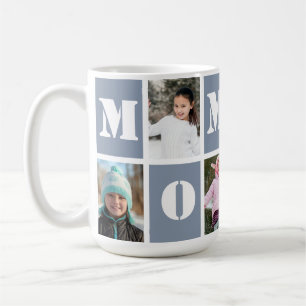 Mug 5 photos Collage Heart Dusty Blue Mother's Day