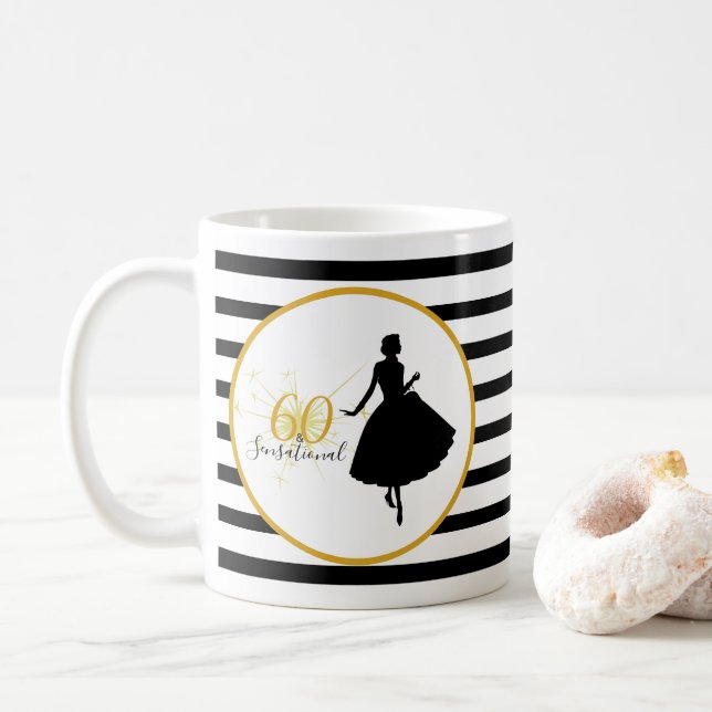 Mug 60 & SENSATIONNEL 60e anniversaire Bandes noires/b (Avec donut)