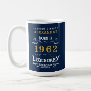 Mug 60e anniversaire 1962 Nom Legendary Blue Gold Gran