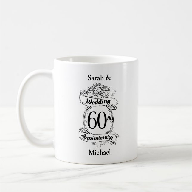 Mug 60e anniversaire de Mariage de diamant Fleurs (Gauche)