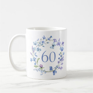 Mug 60e anniversaire Monogramme floral bleu