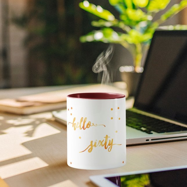 Mug 60e anniversaire or blanc bonjour soixante (Créateur téléchargé)