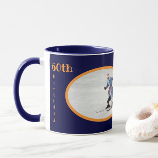 Mug 60e anniversaire Texte Modèle photo Bleu Orange Am