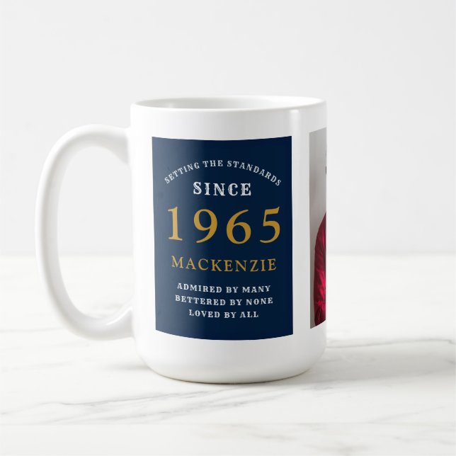 Mug 60th Birthday 1965 Blue Gold Ajouter un nom Photo  (Gauche)