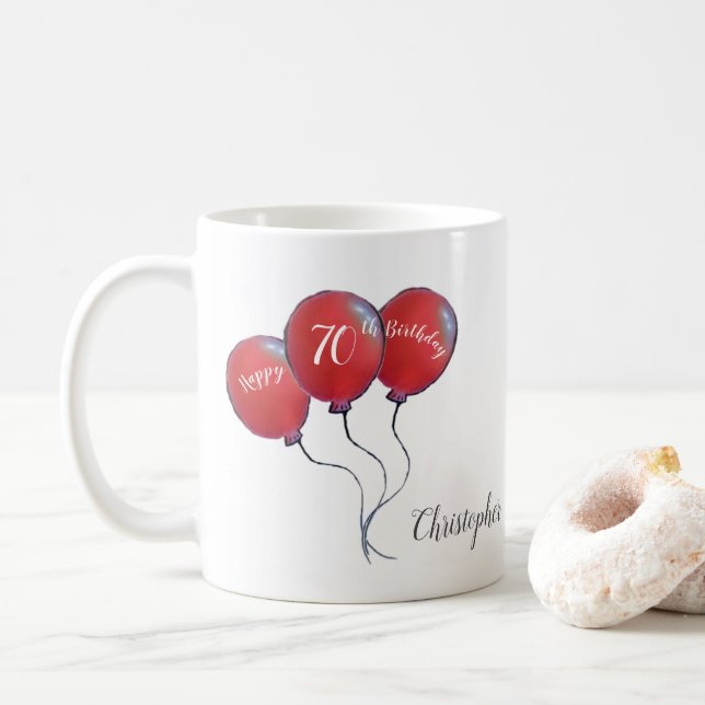 Mug 70e anniversaire cadeau de ballon rouge (Avec donut)