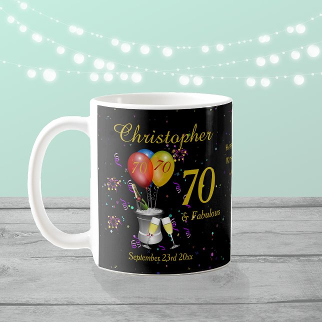 Mug 70e anniversaire Célébration du vin mousseux Noir (Créateur téléchargé)