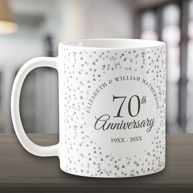 Mug 70e anniversaire de Mariage Amour Coeurs Confetti (70th Wedding Anniversary Love Hearts Confetti Coffee Mug)