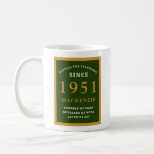 Mug 70e anniversaire personnalisé 1951 Elégant or vert
