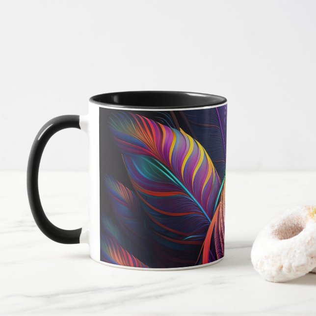 Mug 70s 60s Psychedelic Feathers  (Avec donut)