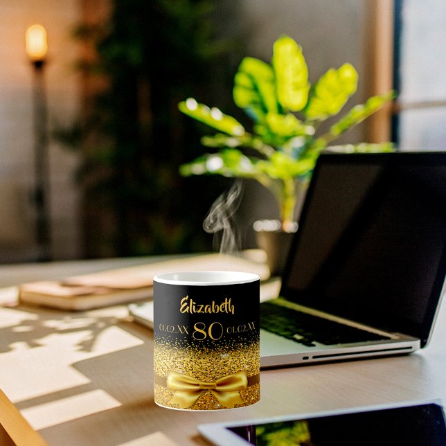 Mug 80e anniversaire noir nom or classique élégant (Créateur téléchargé)