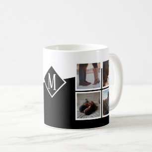 Mug 8 Photo Collage Instagram Monogramme Noir