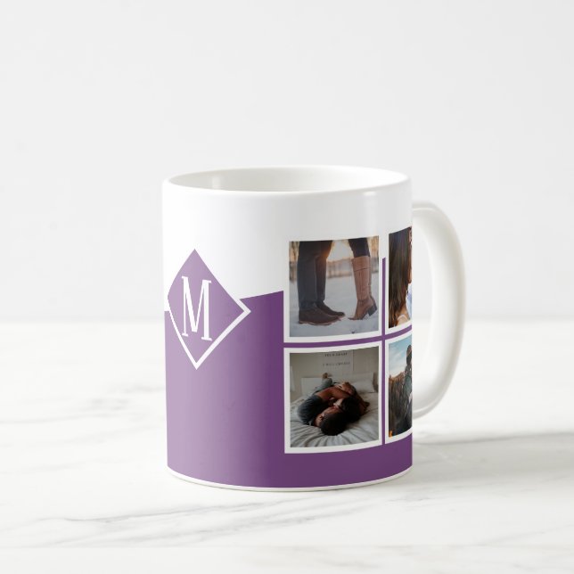 Mug 8 Photo Collage Instagram Monogramme violet (Devant droit)