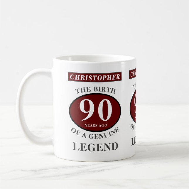 Mug 90e anniversaire Red Genuine Legend Ajouter votre  (Gauche)