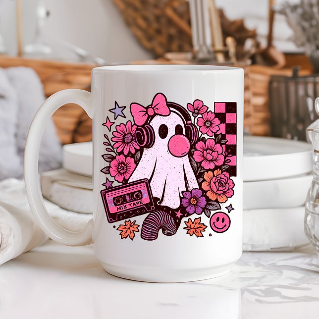 Mug 90s Bubblegum esthétique Rétro Fille Fantôme Hallo (This ghost girl design mixes 90s aesthetic nostalgia with playful Halloween charm.)