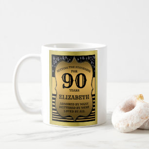 Mug 90th Birthday Black & Gold Shield Ajouter votre no