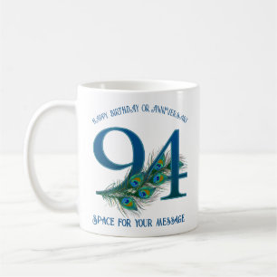 Mug 94e Anniversaire Plume de Paon Personnalisable
