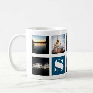 Mug 9 photos Instagram et lettre blanche en bleu