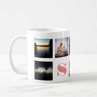Mug 9 photos Instagram et monogramme rose en blanc